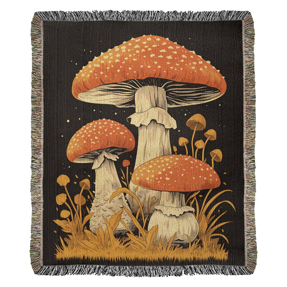 Retro 70s Style Red Mushroom Woven Blanket