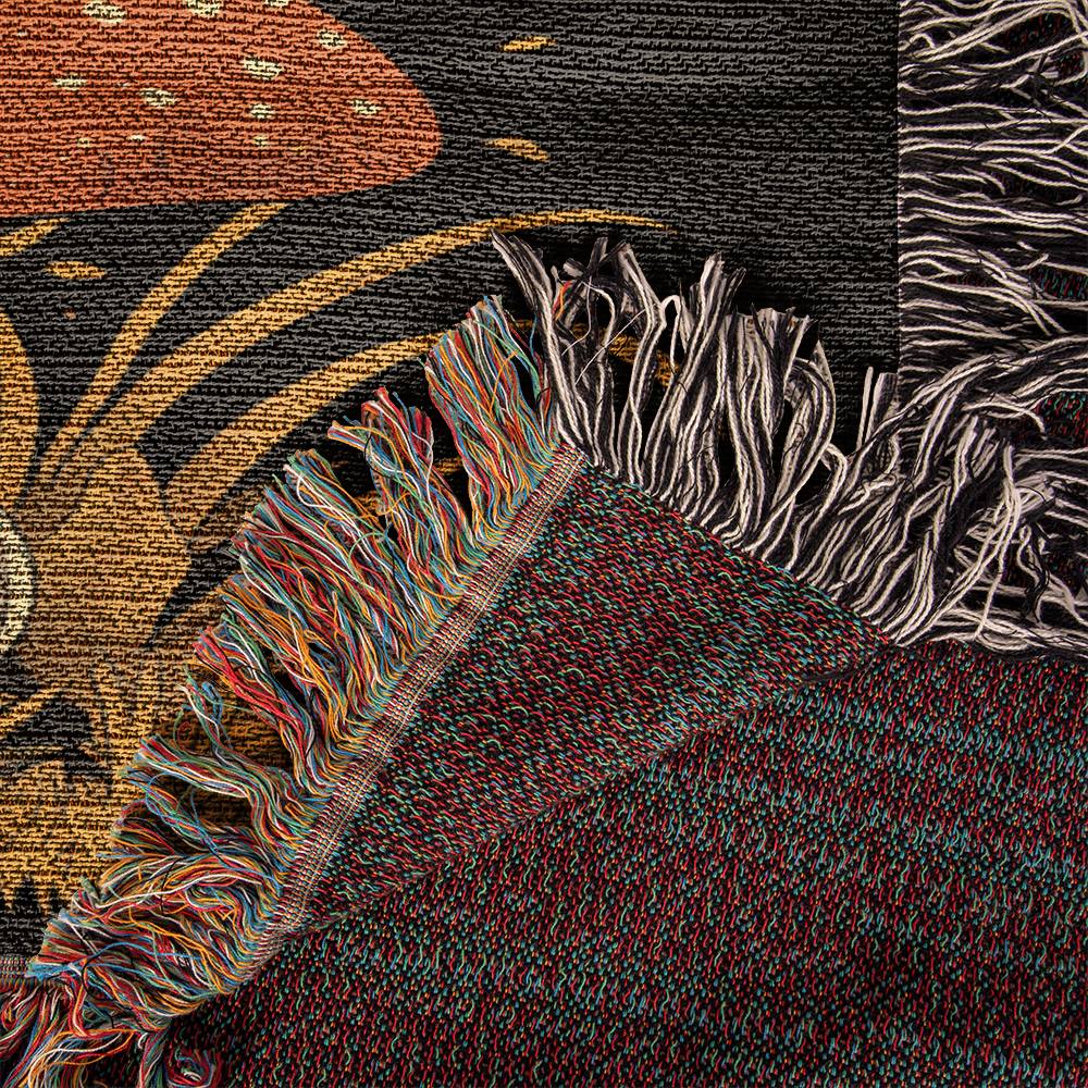 Retro 70s Style Red Mushroom Woven Blanket