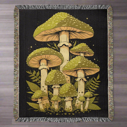 Retro Green Mushroom Woven Blanket