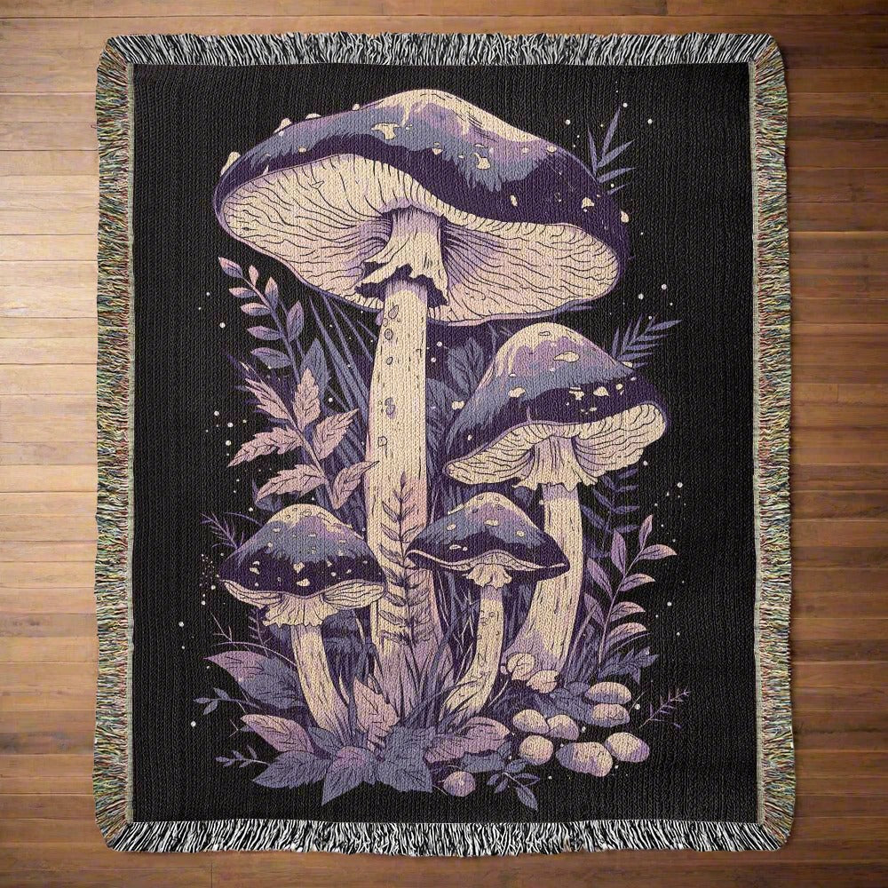 Purple Mushroom Groovy Retro Woven Blanket