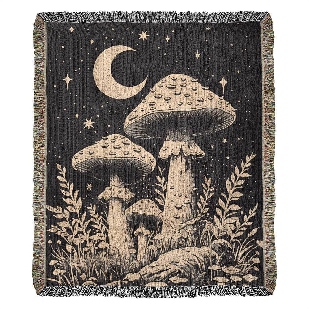 Mushrooms by Moonlight Woven Blanket