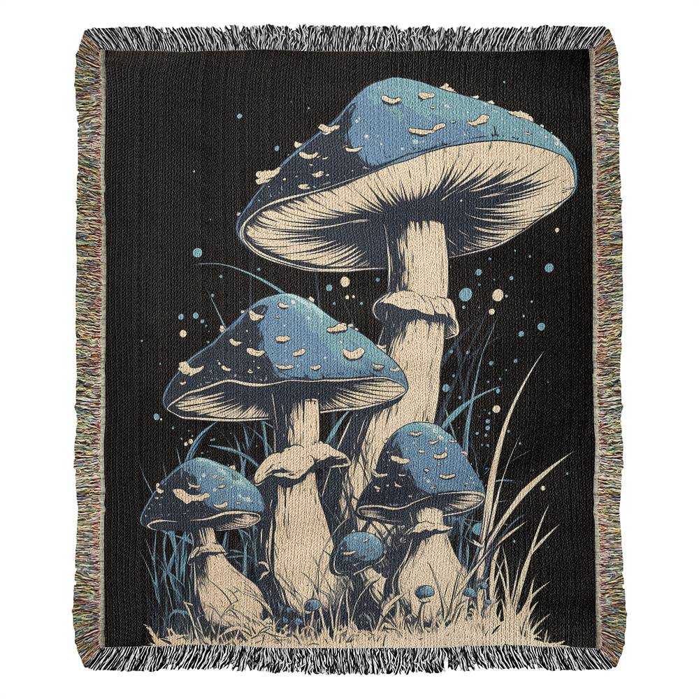 Blue Mushroom Vintage Style Woven Blanket